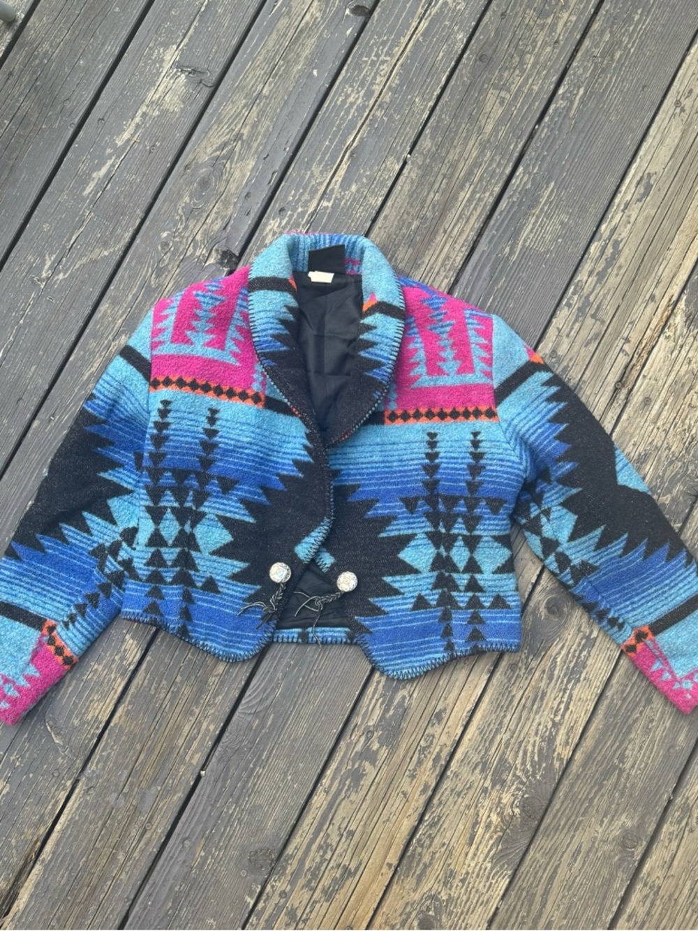 Circle T Cropped Southwestern Jacket in Blue, Pink & Black
